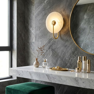 Celestial Round Alabaster Sconce - Contemporary Master Bedroom Bedside | HoaiLamp