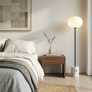 Chic Minimalist Round Marble Floor Light - Elegant Bedroom Bedside Nightstand Accent | HoaiLamp