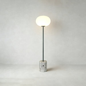 Chic Minimalist Round Marble Floor Light - Dark Grey Vein Marble Base Standing SKU | HoaiLamp