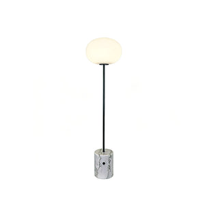 Chic Minimalist Round Marble Floor Light - Pure White Carrara Marble Base Standing SKU | HoaiLamp