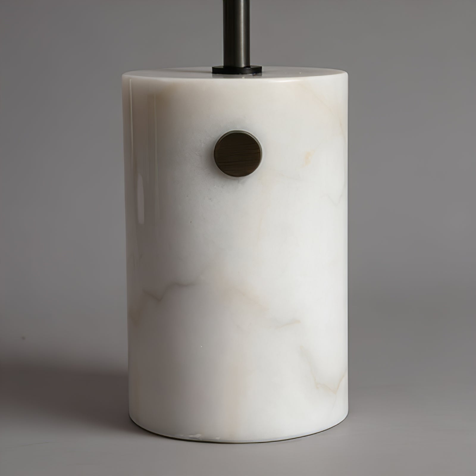 Chic Minimalist Round Marble Floor Light - White Alabaster Base & Black Knob Detail | HoaiLamp