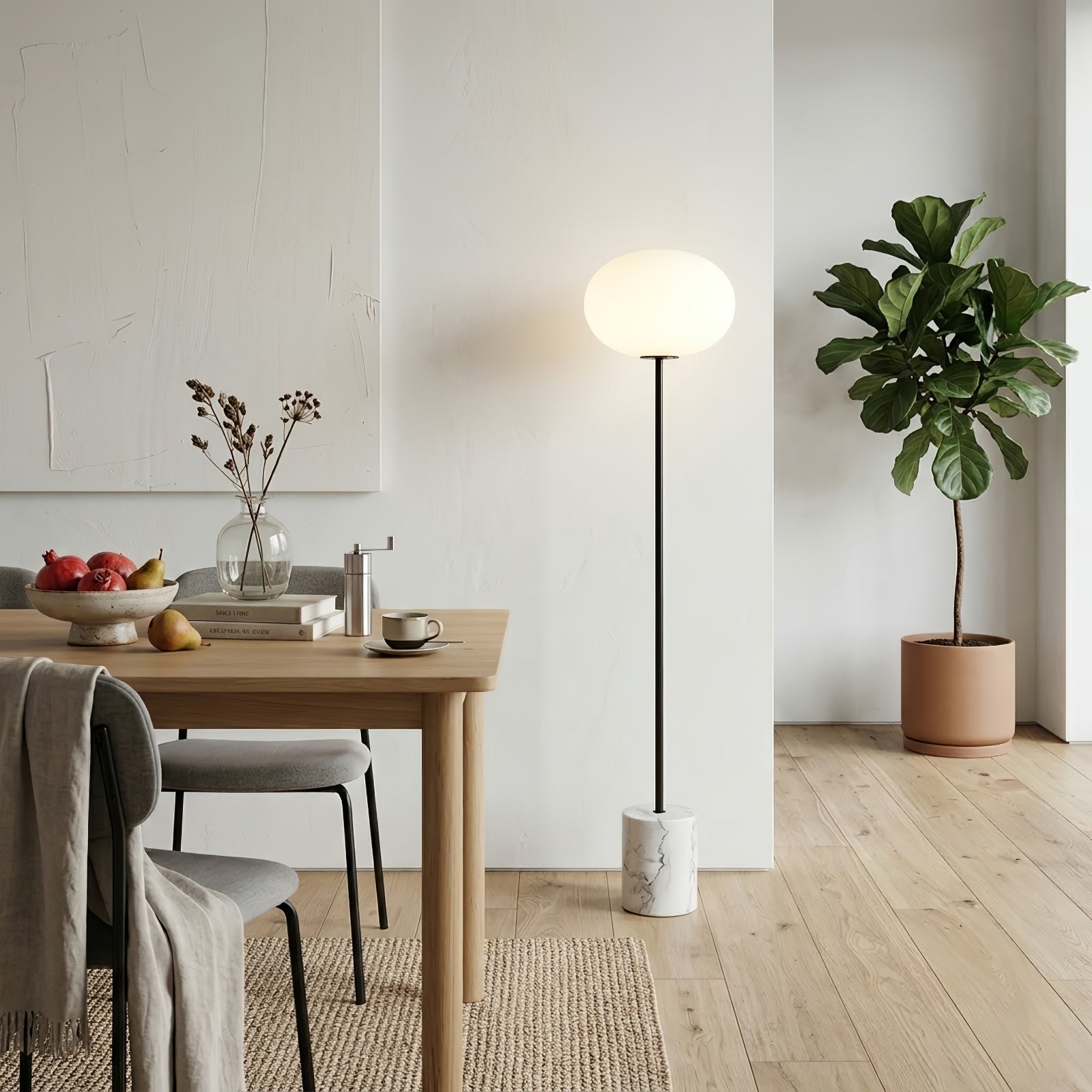 Chic Minimalist Round Marble Floor Light - Nordic Organic Dining Room Lifestyle Corner | HoaiLamp