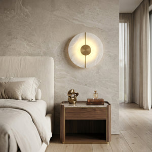 Circular Alabaster Wall Lamp With Brass Bar - Contemporary Neutral Bedside Light | HoaiLamp