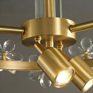 Circular Crystal Plum Blossom Ceiling Light - Brushed Brass Center Spotlight Hardware Mechanics | HoaiLamp