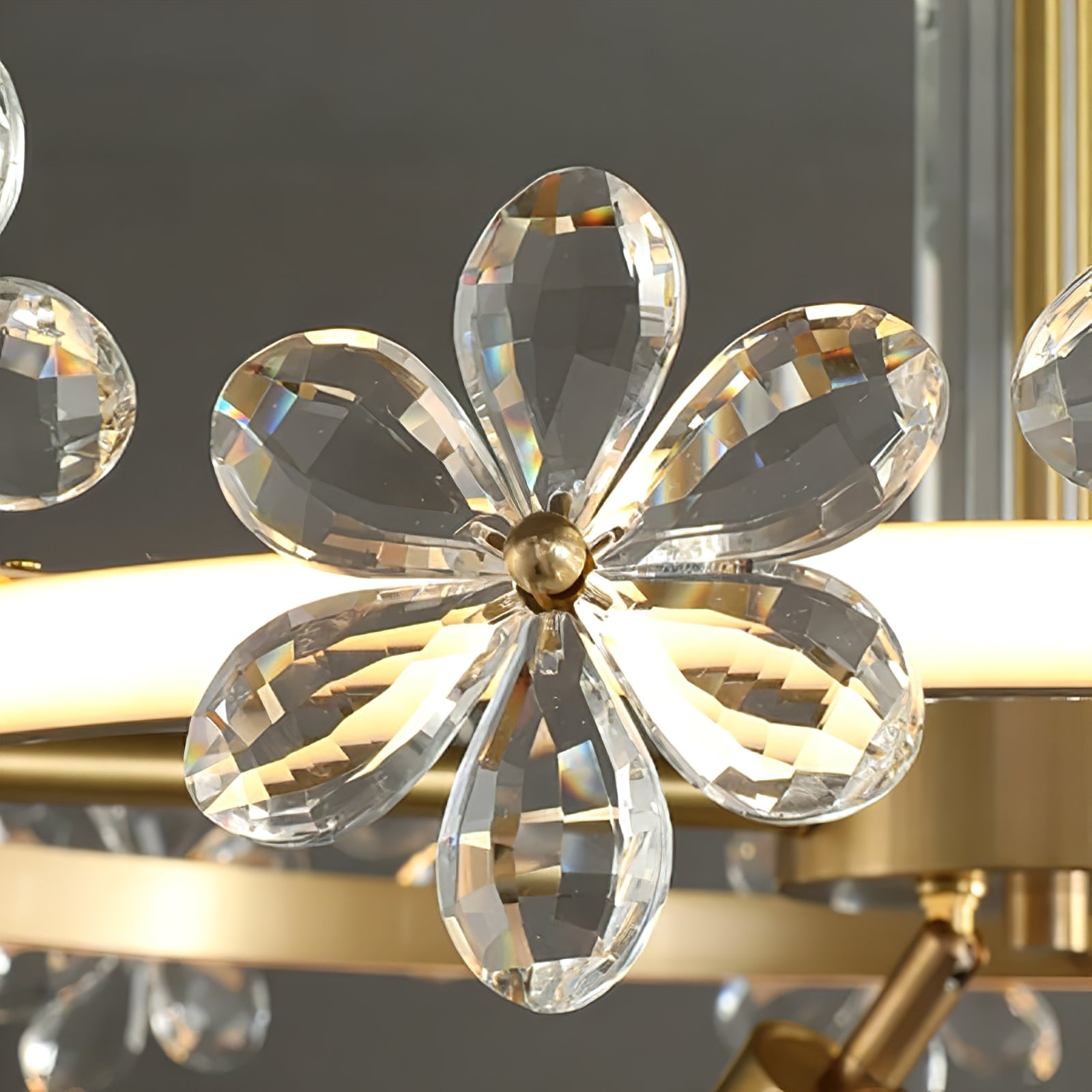 Circular Crystal Plum Blossom Ceiling Light - Handcrafted Glass Flower Petal Macro Detail | HoaiLamp
