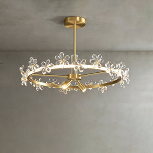 Circular Crystal Plum Blossom Ceiling Light - Illuminated Ring Elegant Concrete Background | HoaiLamp