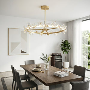 Circular Crystal Plum Blossom Ceiling Light - Minimalist Walnut Timber Table Modern Eatery | HoaiLamp