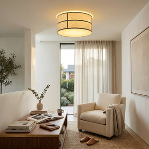 Crosshatch Linen Fabric Ceiling Light - Cozy Cream Living Room Accent Armchair Lounge | HoaiLamp