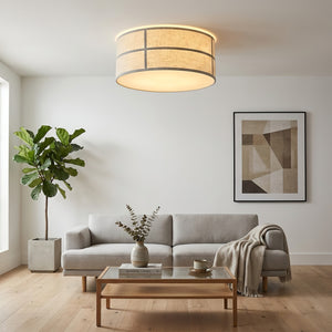 Crosshatch Linen Fabric Ceiling Light - Elegant Cream Aesthetic Living Room Plant | HoaiLamp
