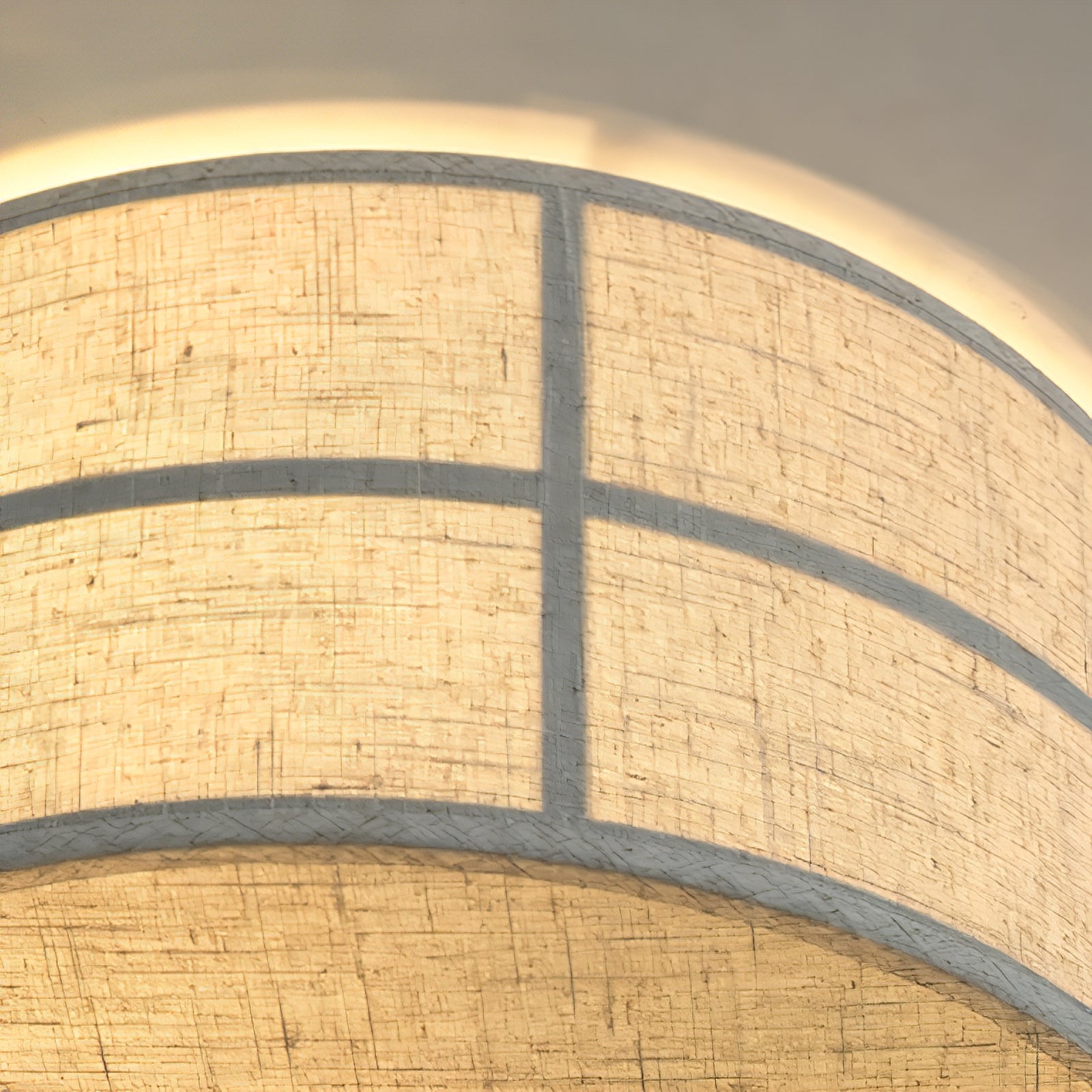 Crosshatch Linen Fabric Ceiling Light - Illuminated Mesh Fabric Shade Close-Up Detail | HoaiLamp