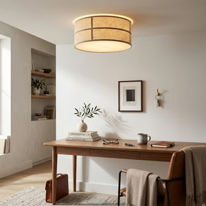 Crosshatch Linen Fabric Ceiling Light - Japandi Home Office Study Desk Workspace | HoaiLamp