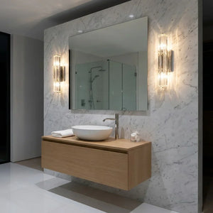 Crystal Prism Wall Sconce Light Fixture - Clean White Marble Vanity Pair | HoaiLamp