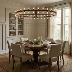 CrystalRay Linear Chandelier Series - Traditional Dining Room Large Round Wooden Table | HoaiLamp
