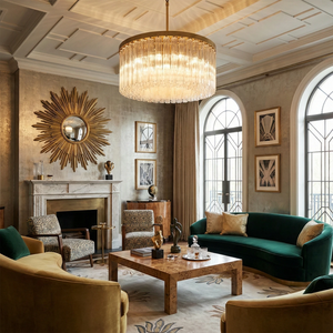 Murano Star Glass Brass Pendant Light - Grand Salon Ornate Sunburst Mirror Classic Fireplace Emerald Green Sofa | HoaiLamp
