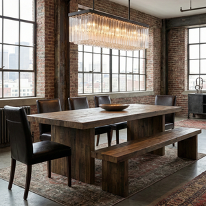 Murano Star Glass Brass Pendant Light - Industrial Farmhouse Dining Room Brick Walls Rustic Long Table Benches | HoaiLamp