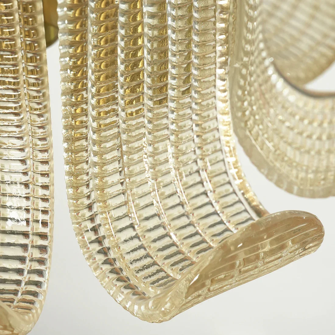 Curved Glass Slat Drum Wall Lamp - Macro Textured Clear Ribbed Glass Scroll Detail | HoaiLamp