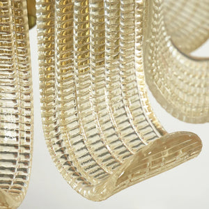 Curved Glass Slat Drum Wall Lamp - Macro Textured Clear Ribbed Glass Scroll Detail | HoaiLamp