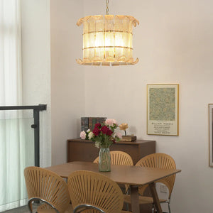 Curved Glass Slat Drum Wall Lamp - Simple Dining Area Round Table Framed Poster | HoaiLamp