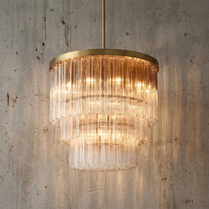 Murano Star Glass Brass Pendant Light - Studio Grey Concrete Multi Tier Cascading Round Gold Lit | HoaiLamp