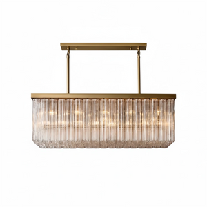 Murano Star Glass Brass Pendant Light - Studio White Background Linear Rectangular Island Gold | HoaiLamp