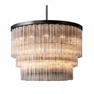 Murano Star Glass Brass Pendant Light - Studio White Background Multi Tier Cascading Round Matte Black | HoaiLamp