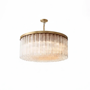 Murano Star Glass Brass Pendant Light - Studio White Background Single Tier Round Drum Gold | HoaiLamp