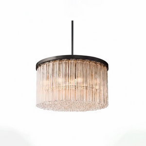 Murano Star Glass Brass Pendant Light - Studio White Background Single Tier Round Drum Matte Black | HoaiLamp