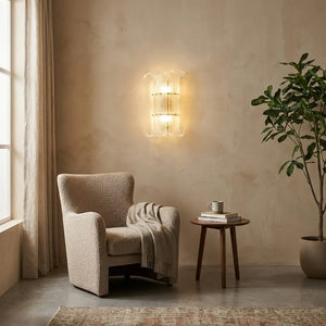 Curved Glass Slat Drum Wall Lamp - Cozy Warm Tone Reading Corner Fabric Armchair | HoaiLamp