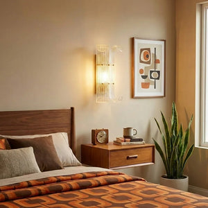 Curved Glass Slat Drum Wall Lamp - Mid Century Retro Bedroom Orange Geometric Bedding | HoaiLamp