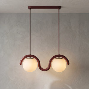 Curved Linear Opal Globe Pendant - Reddish Brown 2 Light Illuminated Glow | HoaiLamp