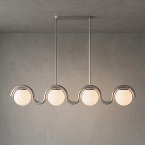 Curved Linear Opal Globe Pendant - Chrome 4 Light Illuminated Glow | HoaiLamp