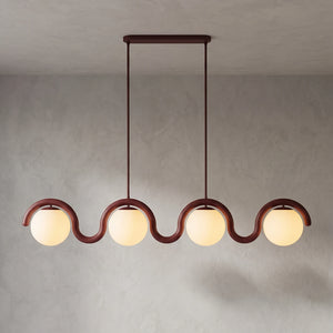 Curved Linear Opal Globe Pendant - Reddish Brown 4 Light Illuminated Glow | HoaiLamp