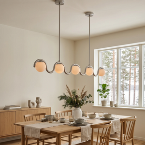 Curved Linear Opal Globe Pendant- 5-Light Silver Nordic Dining Elegance | HoaiLamp