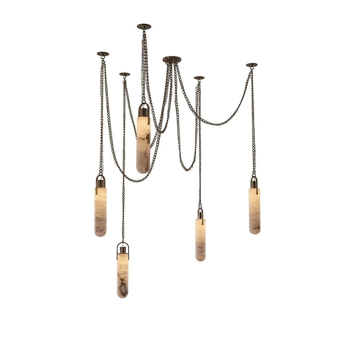 Cylindrical Alabaster Draped Chain Chandelier