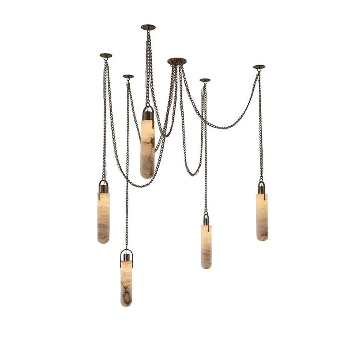 Cylindrical Alabaster Draped Chain Chandelier