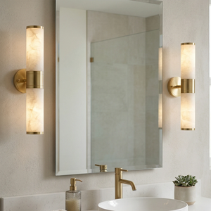 Cylindrical Alabaster Wall Lamp - Elegant Vanity Lighting for Bathroom Mirror | HoaiLamp