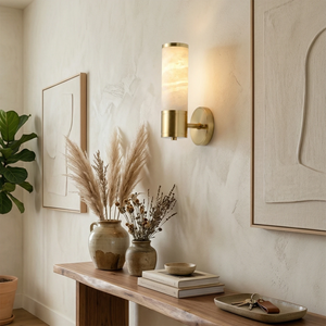 Cylindrical Alabaster Wall Lamp – Soft Glow Ambient Light for Entryways | HoaiLamp