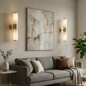Cylindrical Alabaster Wall Lamp - Symmetrical Living Room Decor with Warm Glow | HoaiLamp