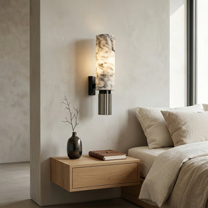 Cylindrical Marble Wall Lamp - Minimalist Nightstand Ambience | HoaiLamp