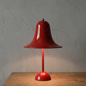 Danish "Bell" Portable Table Lamp - Saturated Crimson Red Cozy Wooden Desk Beam | HoaiLamp