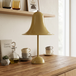 Danish "Bell" Portable Table Lamp - Warm Biscuit Beige Wooden Kitchen Counter Display | HoaiLamp