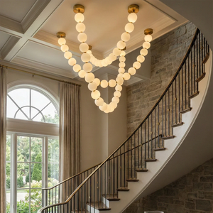 Dazzling Pearl Necklace Chandelier - Grand Entryway Spiral Staircase Large Arched Window Multi Strand | HoaiLamp
