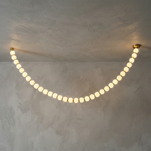 Dazzling Pearl Necklace Chandelier - Studio Grey Concrete Backdrop Single Strand Extra Wide Elongated | HoaiLamp