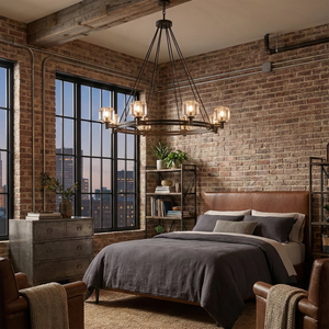 Demare Halo Crystal Ring Chandelier - Industrial Loft Bedroom Exposed Brick Wall | HoaiLamp