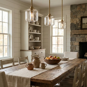 Demare Halo Crystal Ring Chandelier - Rustic Farmhouse Dining Room Wooden Table | HoaiLamp