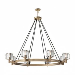Demare Halo Crystal Ring Chandelier - Studio White Background Large 10 Light Aged Brass | HoaiLamp