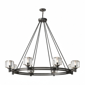Demare Halo Crystal Ring Chandelier - Studio White Background Large 10 Light Matte Black | HoaiLamp