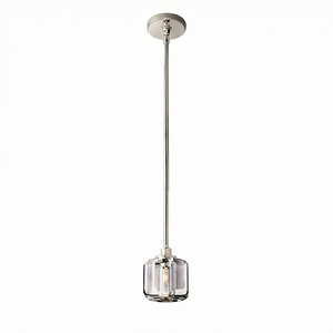 Demare Halo Crystal Ring Chandelier - Studio White Background Single Pendant Satin Nickel | HoaiLamp