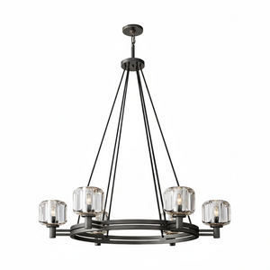 Demare Halo Crystal Ring Chandelier - Studio White Background Small 6 Light Matte Black | HoaiLamp