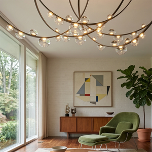 Dew Aura Leather-Strap Glass Pendant - Artistic Interior Eclectic Lounge Green Chaise | HoaiLamp